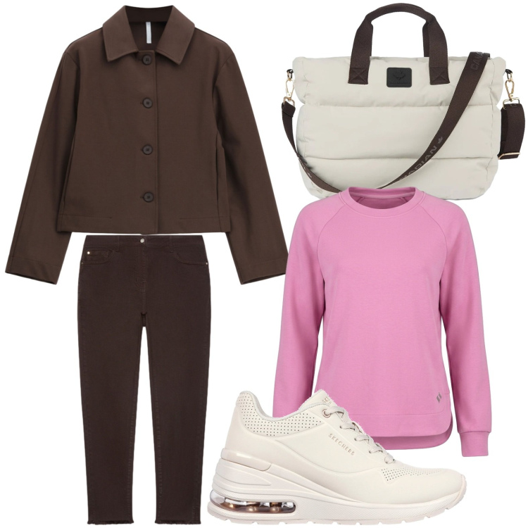 Outfit donna - Abbigliamento urbano. Stile Glamour per Tutti i giorni. Abbinamento con cappotti, pantaloni skinny, borse tote, sneakers, maglieria.
