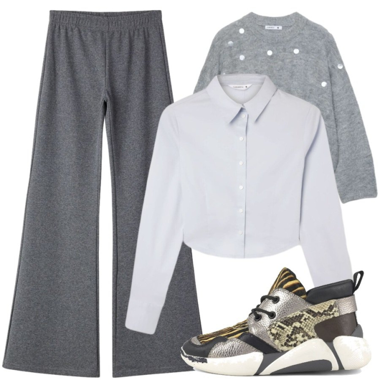 Outfit donna - La scarpa che fa il look. Stile Trendy per Tutti i giorni. Abbinamento con pantaloni, camicie, maglieria, sneakers alte.