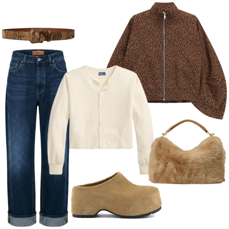Outfit donna - Total look #2490544. Stile Glamour per Serata fuori. Abbinamento con bomber, borse a mano, cinture, cardigans, jeans dritti, zoccoli.