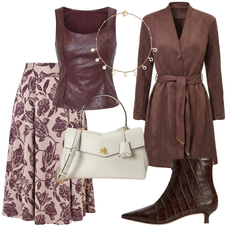 Outfit donna - Total look #2490576. Stile Rock per Serata fuori. Abbinamento con borse a mano, stivaletti, collane, top, trench, gonne longuette.