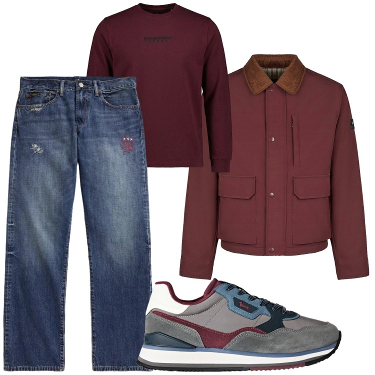 Outfit uomo - Total look #2490616. Stile Trendy per Tutti i giorni. Abbinamento con sneakers, t-shirt, jeans dritti, cappotti.