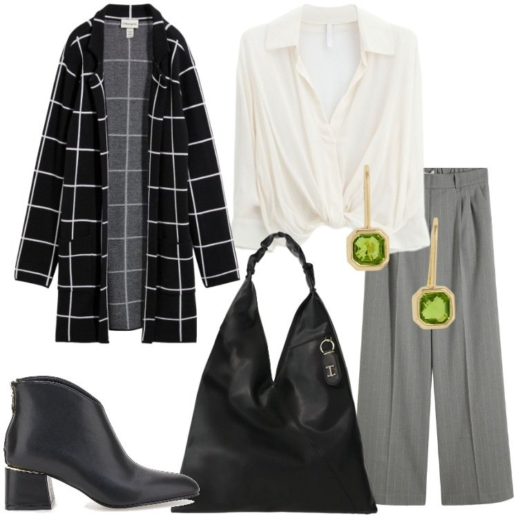 Outfit donna - Tessuti avvolgenti ad ottobre @mikytwins. Stile Casual chic per Tutti i giorni. Abbinamento con borse a spalla, camicie, orecchini, cardigans, pantaloni a palazzo, stivaletti.