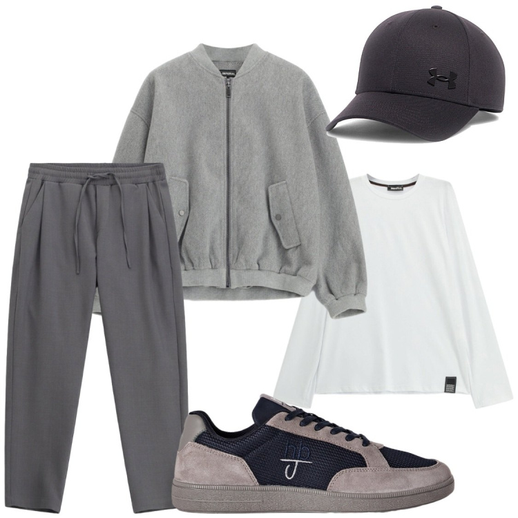 Outfit uomo - Urban dancing. Stile Trendy per Tutti i giorni. Abbinamento con sneakers, t-shirt, bomber, pantaloni, cappelli con visiera.
