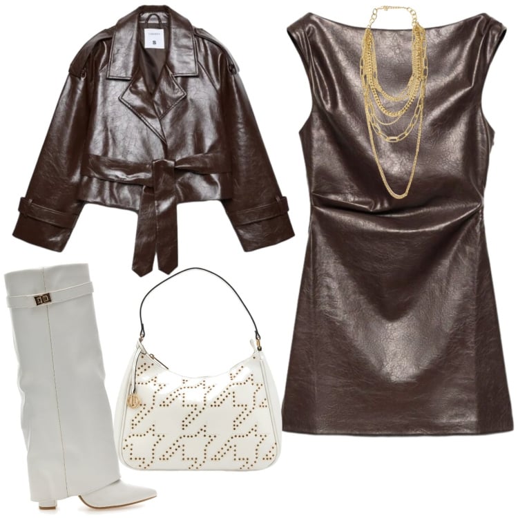 Outfit donna - Total look #2490664. Stile Rock Abbinamento con collane, vestiti a tubino, trench, stivali sopra il ginocchio, borse a tracolla.