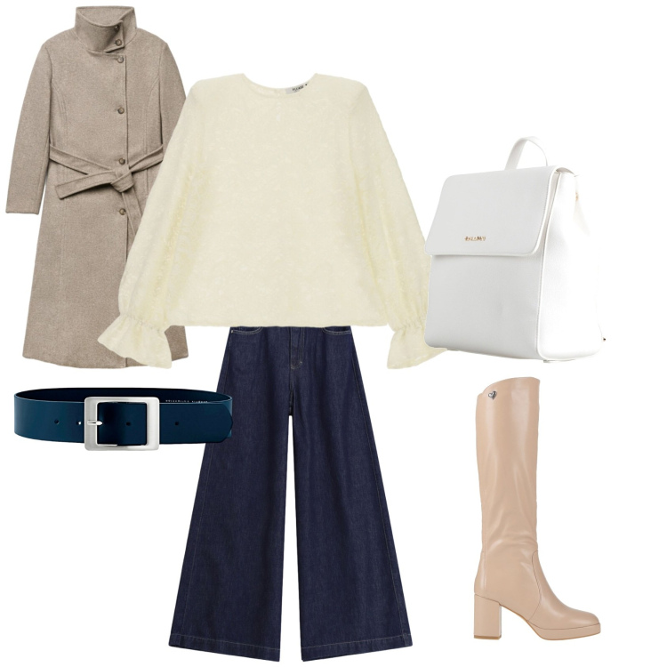Outfit donna - Total look #2490665. Stile Casual per Tutti i giorni. Abbinamento con jeans, bluse, zaini, stivali, cappotti, cinture.