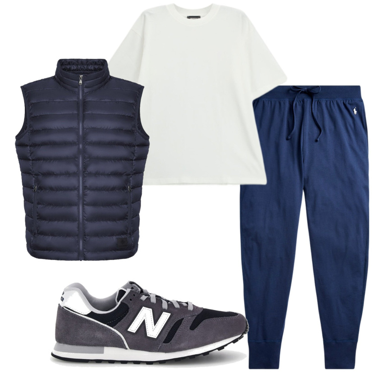 Outfit uomo - Total look #2490738. Stile Casual per Sport. Abbinamento con t-shirt, pantaloni, piumini, sneakers.