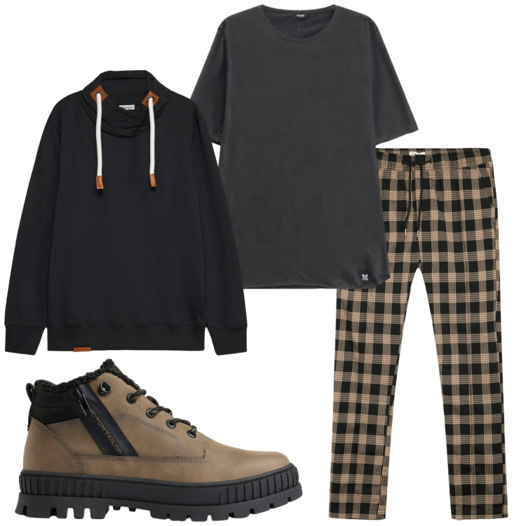 Outfit uomo - Total look #2490747. Stile Trendy per Tutti i giorni. Abbinamento con t-shirt, stivali e stivaletti, pantaloni, felpe.