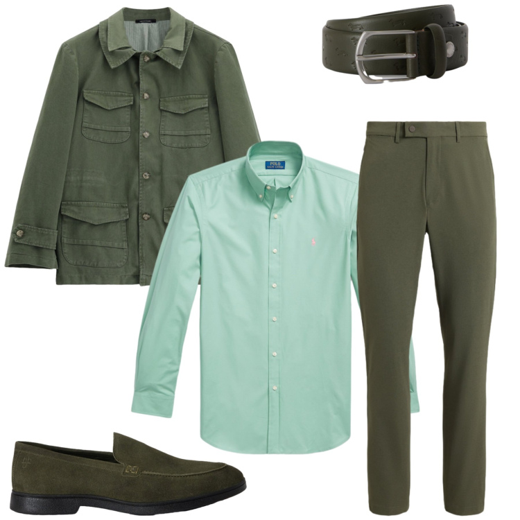 Outfit uomo - Total look #2490748. Stile Casual per Ufficio. Abbinamento con cinture, scarpe stringate, cappotti, pantaloni, camicie.