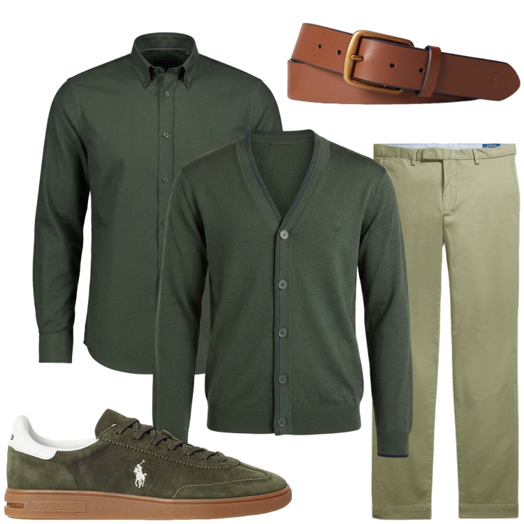Outfit uomo - Total look #2490751. Stile Casual per Tutti i giorni. Abbinamento con cardigans, camicie, cinture, sneakers, pantaloni.