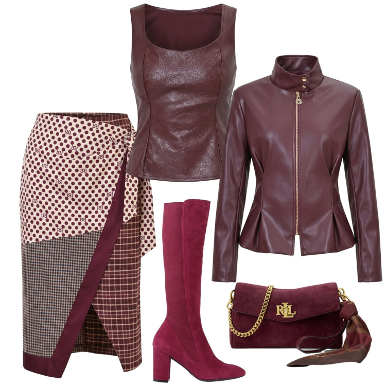 Outfit donna - Pelle a vista. Stile Chic per Tutti i giorni. Abbinamento con borse a tracolla, giacche, gonne longuette, top, stivali.