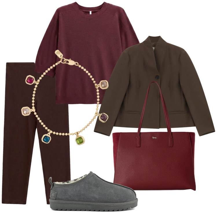 Outfit donna - Total look #2490759. Stile Basic per Tutti i giorni. Abbinamento con shopping bag, pantaloni skinny, maglieria, braccialetti, blazer, sabot.
