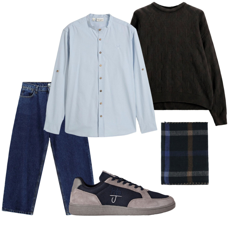 Outfit uomo - Total look #2490760. Stile Casual per Tutti i giorni. Abbinamento con sneakers, jeans, maglieria, sciarpe, camicie.