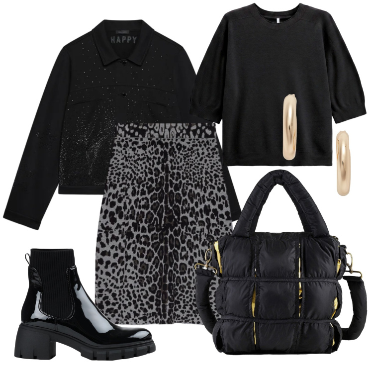 Outfit donna - Ottobre. Stile Trendy per Tutti i giorni. Abbinamento con maglieria, cappotti, gonne longuette, orecchini, borse a mano, stivaletti.