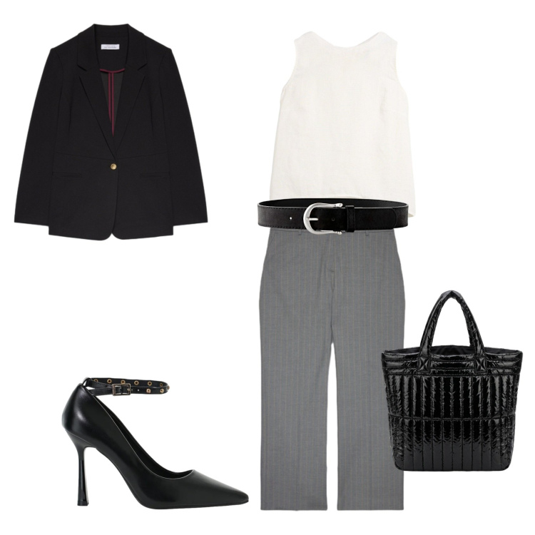 Outfit donna - Total look #2490798. Stile Glamour per Serata fuori. Abbinamento con décolleté, pantaloni, blazer, borse a mano, canottiere, cinture.