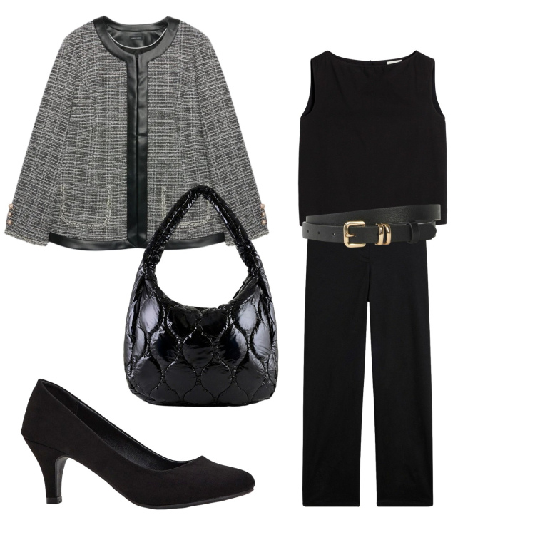 Outfit donna - Total look #2490801. Stile Sporty chic per Serata fuori. Abbinamento con blazer, borse tote, décolleté, pantaloni, cinture, top.
