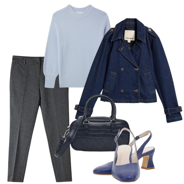 Outfit donna - Mid Season Sale - Autumn Upgrade. Stile Bon Ton per Ufficio. Abbinamento con maglieria, pantaloni chino, borse a tracolla, trench, décolleté.