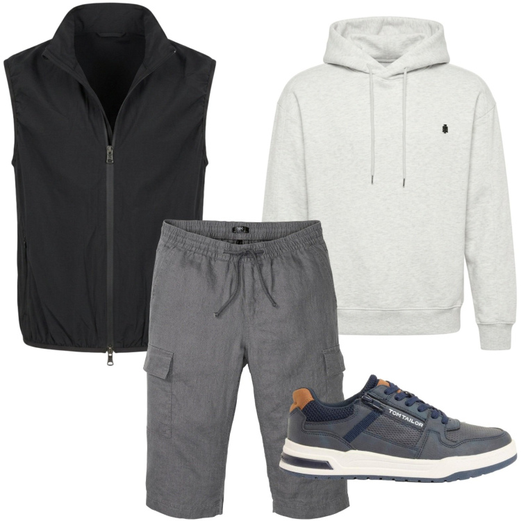 Outfit uomo - Felpa essenziale. Stile Casual per Tutti i giorni. Abbinamento con felpe con cappuccio, piumini, bermuda, sneakers.