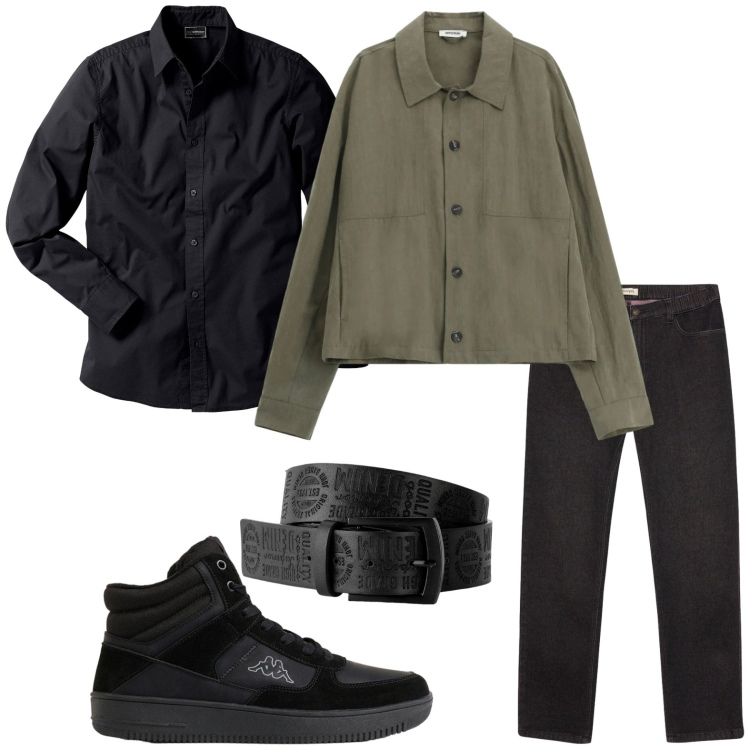 Outfit uomo - Stile urbano. Stile Urban per Tutti i giorni. Abbinamento con cappotti, camicie, cinture, sneakers alte, jeans dritti.