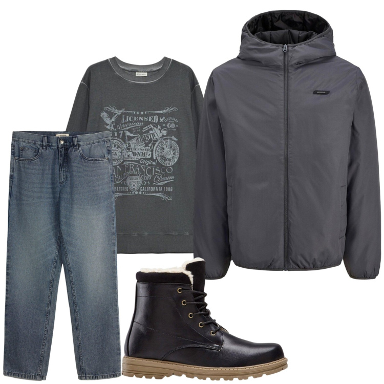 Outfit uomo - Toni neutri. Stile Casual per Tutti i giorni. Abbinamento con stivali e stivaletti, jeans dritti, giacche, felpe.