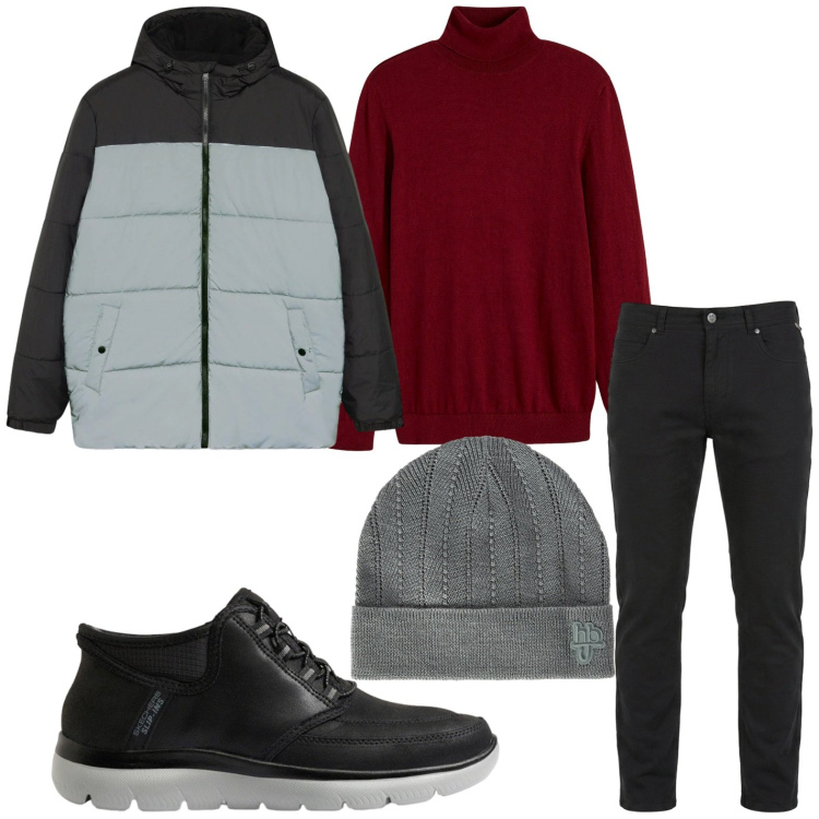 Outfit uomo - Autunno style. Stile Trendy per Tutti i giorni. Abbinamento con pantaloni, berretti, maglieria, sneakers, piumini.