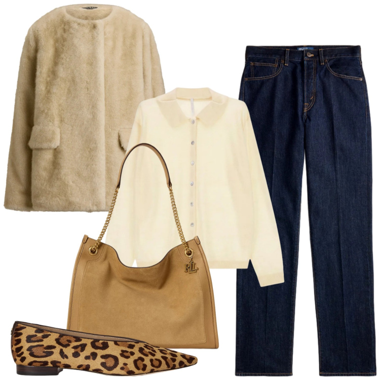 Outfit donna - Coprispalle peloso. Stile Trendy per Tutti i giorni. Abbinamento con cardigans, cappotti, borse tote, ballerine, jeans dritti.