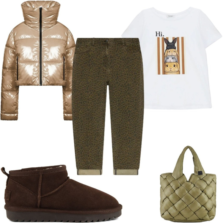 Outfit donna - Total look #2490992. Stile Basic per Tutti i giorni. Abbinamento con jeans, t-shirt, piumini, borse tote, stivali.