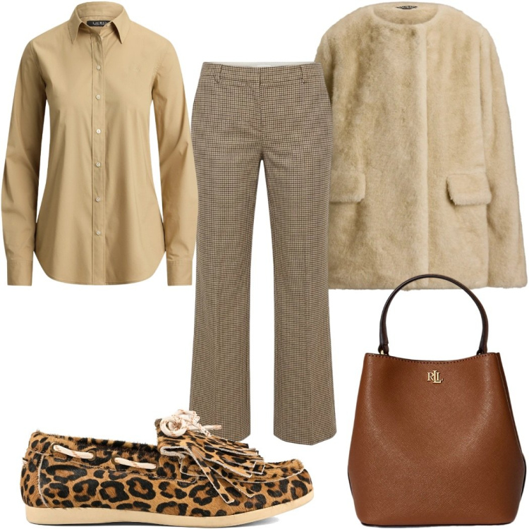 Outfit donna - Total look #2490996. Stile Trendy per Tutti i giorni. Abbinamento con pantaloni, borse a secchiello, cappotti, camicie, mocassini.