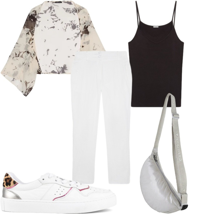 Outfit donna - Total look #2491000. Stile Casual chic per Tutti i giorni. Abbinamento con bolero, pantaloni, canottiere, borse a tracolla, sneakers.