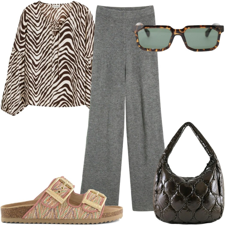 Outfit donna - Total look #2491038. Stile Trendy per Tutti i giorni. Abbinamento con occhiali da sole, borse tote, pantaloni, bluse, sandali.