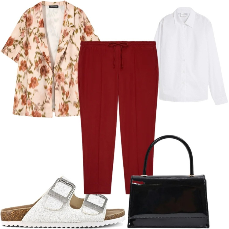 Outfit donna - Total look #2491041. Stile Trendy per Tutti i giorni. Abbinamento con camicie, blazer, pantaloni, borse a mano, sandali.