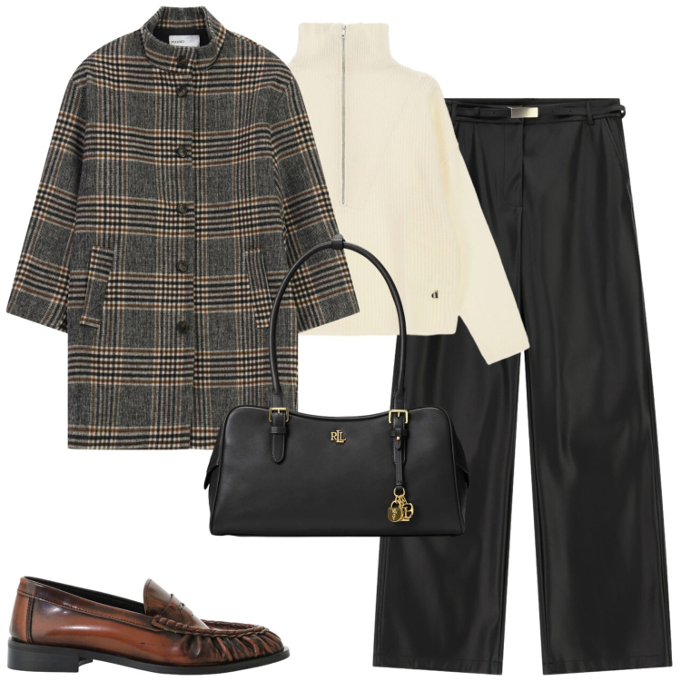Outfit donna - City. Stile Urban per Tutti i giorni. Abbinamento con mocassini, pantaloni, borse a mano, cappotti, maglieria.