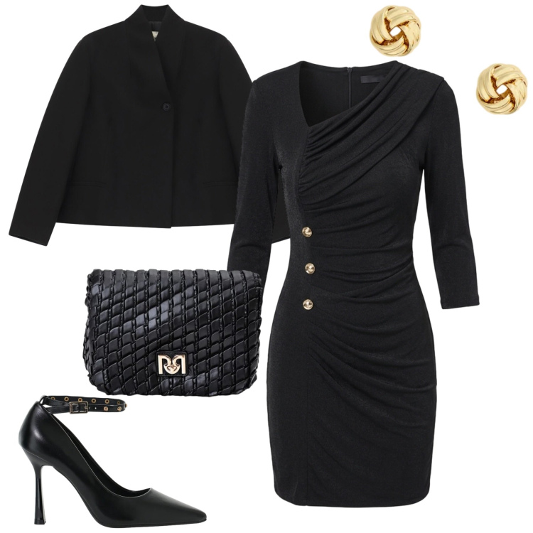 Outfit donna - Il tubino da mattina a sera. Stile Minimal per Tutti i giorni. Abbinamento con décolleté, orecchini, vestiti corti, borse a tracolla, blazer.
