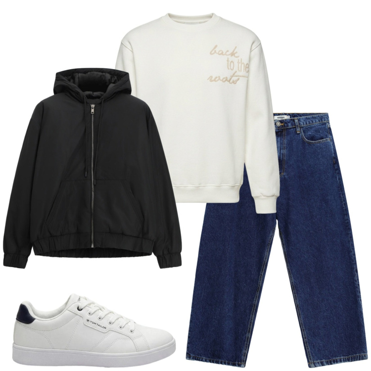 Outfit uomo - Basic. Stile Casual per Tutti i giorni. Abbinamento con jeans, felpe, bomber, sneakers.
