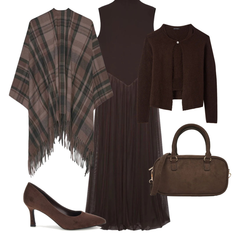 Outfit donna - Chic ufficio serata evento speciale. Stile Chic per Ufficio. Abbinamento con cappe, cardigans, borse a tracolla, vestiti lunghi, décolleté.