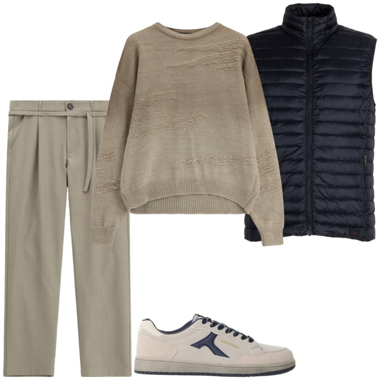 Outfit uomo - Autumn vibes. Stile Casual per Tutti i giorni. Abbinamento con maglieria, sneakers, pantaloni, piumini.