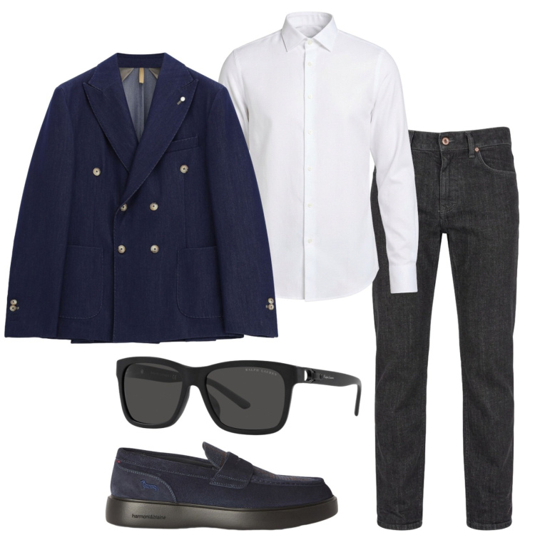 Outfit uomo - Cerimonia informale. Stile Trendy per Cerimonia. Abbinamento con giacche, scarpe stringate, jeans, camicie, occhiali da sole.