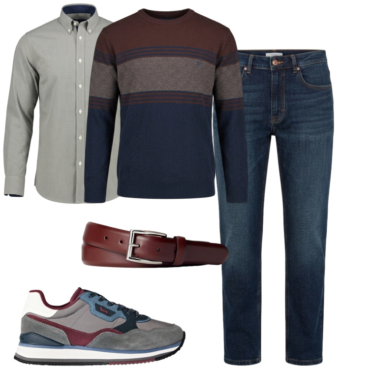 Outfit uomo - City. Stile Urban per Tutti i giorni. Abbinamento con maglieria, camicie, sneakers, jeans, cinture.