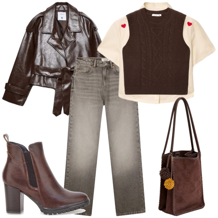Outfit donna - Autumn in the city. Stile Casual chic per Tutti i giorni. Abbinamento con borse a spalla, camicie a manica corta, jeans dritti, trench, maglieria, stivaletti.