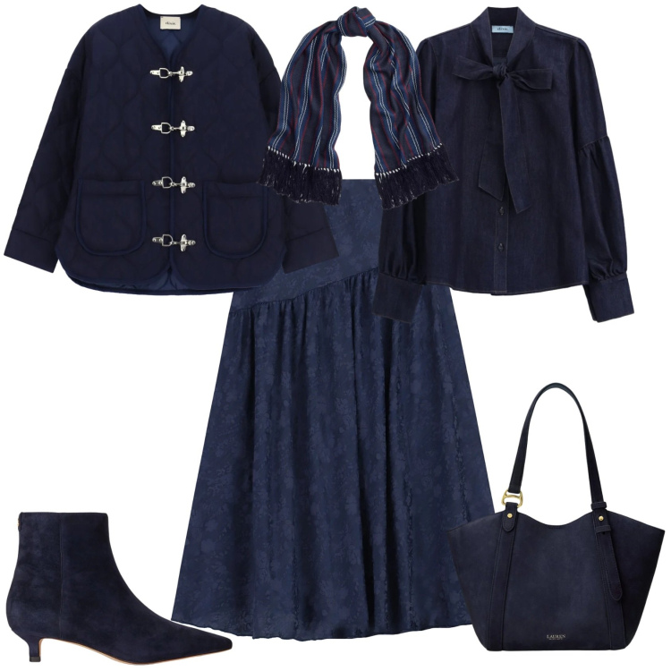 Outfit donna - Casual chic ufficio serata week end. Stile Casual chic per Ufficio. Abbinamento con borse tote, sciarpe, stivaletti, gonne lunghe, giacche, camicie.
