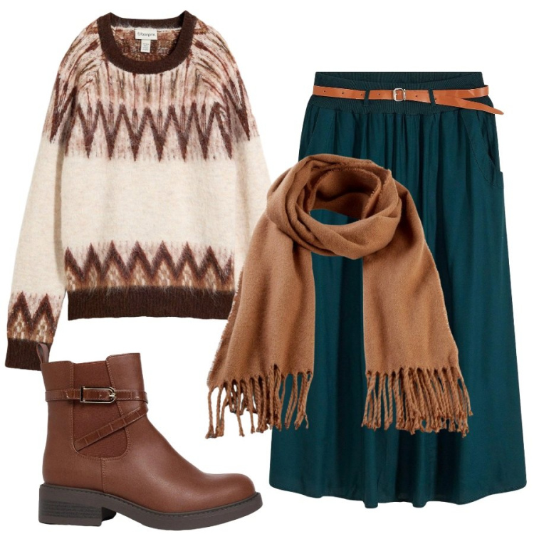 Outfit donna - Io e le mie amiche. Stile Casual per Scuola/Università. Abbinamento con gonne lunghe, maglieria, sciarpe, stivaletti.