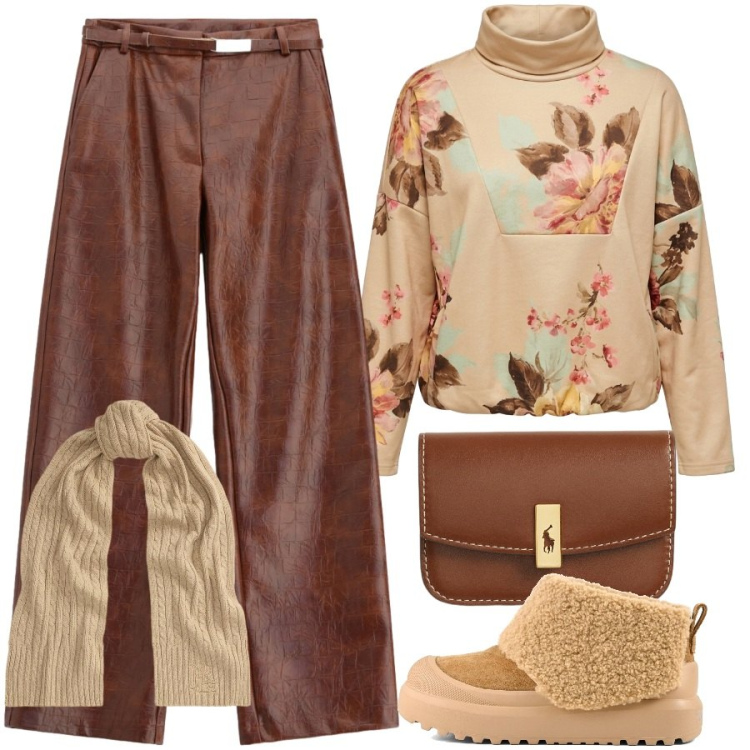 Outfit donna - Colorata di sera. Stile Trendy per Serata fuori. Abbinamento con pantaloni, portafogli, sciarpe, felpe, stivaletti.