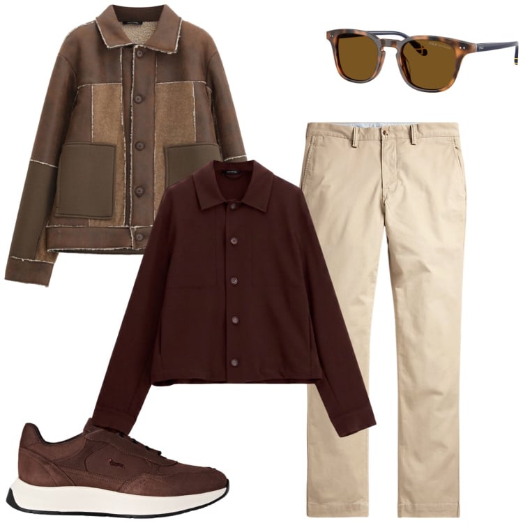 Outfit uomo - Total look #2491288. Stile Casual per Tutti i giorni. Abbinamento con sneakers, camicie, cappotti, pantaloni, occhiali da sole.