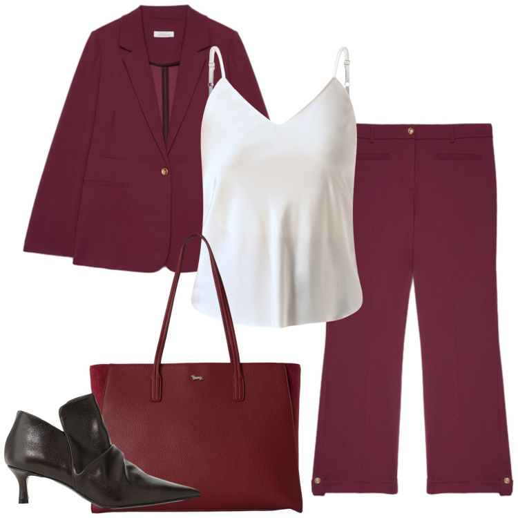 Outfit donna - Total look #2491314. Stile Casual chic per Tutti i giorni. Abbinamento con shopping bag, blazer, pantaloni, stivaletti, top.