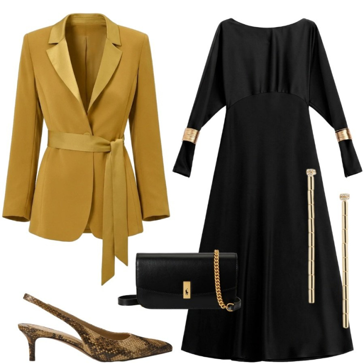 Outfit donna - Total look #2491349. Stile Glamour per Cerimonia. Abbinamento con vestiti lunghi, clutch, orecchini, décolleté, blazer.