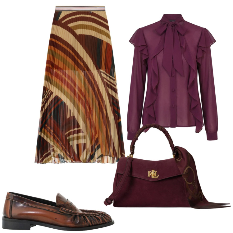 Outfit donna - Total look #2491362. Stile Casual chic per Tutti i giorni. Abbinamento con mocassini, gonne lunghe, bluse, borse a mano.