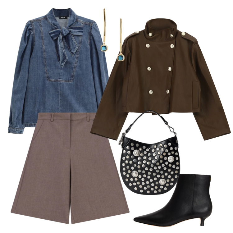 Outfit donna - Outfit 24h. Stile Urban per Tutti i giorni. Abbinamento con bermuda, camicie, trench, stivaletti, borse a mano, orecchini.