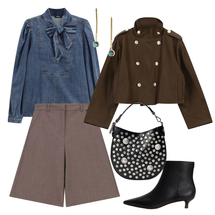 Outfit donna - Outfit h24. Stile Urban per Tutti i giorni. Abbinamento con stivaletti, borse a mano, orecchini, bermuda, camicie, trench.