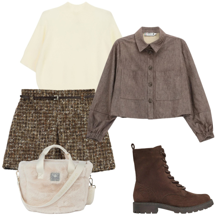 Outfit donna - Ottobre in città. Stile Urban per Tutti i giorni. Abbinamento con minigonne, maglieria, cappotti, borse tote, anfibi.