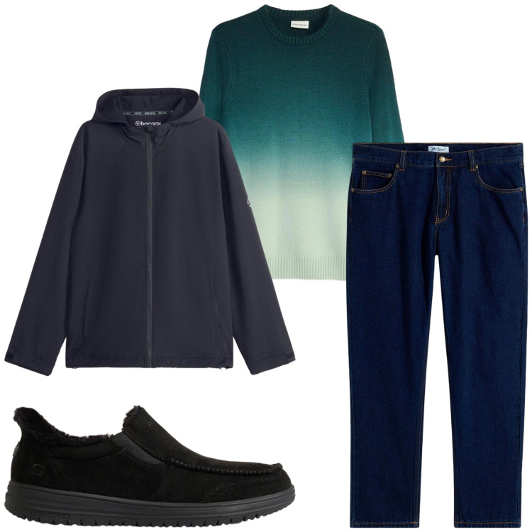 Outfit uomo - Total look #2491394. Stile Casual per Tutti i giorni. Abbinamento con jeans dritti, giacche, maglieria, sneakers.