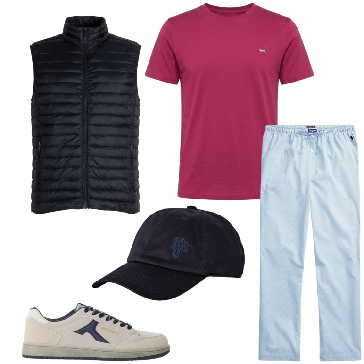 Outfit uomo - Total look #2491397. Stile Casual per Tutti i giorni. Abbinamento con sneakers, t-shirt, cappelli con visiera, pantaloni, piumini.